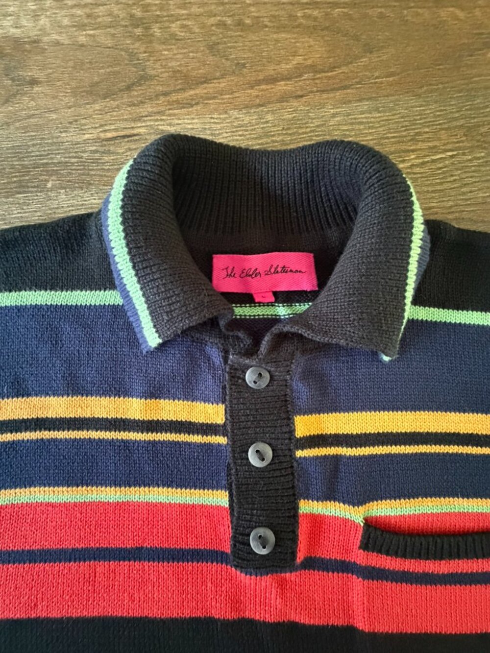 NWOT The Elder Statesman Scally Striped Knit Polo Shirt Size L